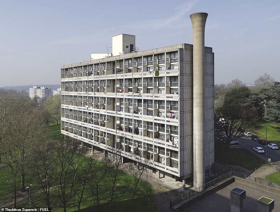 WINCHFIELD HOUSE, ALTON WEST ESTATE, ROEHAMPTON: The LCC commissioned several buildings that were designed as a 'slab block', explains Zupancic, including the one pictured above, which was completed in 1958 and is Grade II listed. The author continues:  'These slabs were clearly modelled on Le Corbusier's Unite d'Habitation building in Marseille (1947-52), which was much admired by LCC architects'