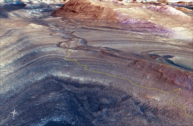 NASA Curiosity Mars Rover Path zum Gediz Vallis Channel