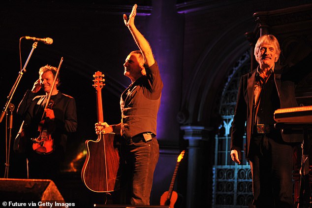 His three-times married father, the musician James Lascelles, had been raised amid the splendour of stately Harewood House in Yorkshire... he is seen here on the right performing with the late Steve Harley, centre, at the Union Chapel in London