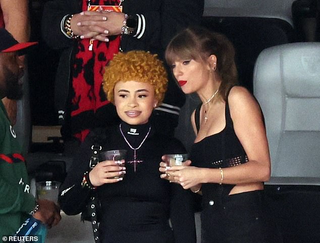 Both Brittany Mahomes, 28, and Ice Spice, 24, have too been in campaigns and continue to accompany the singer and her girl squad to events. Ice Spice pictured at the Super Bowl with Taylor