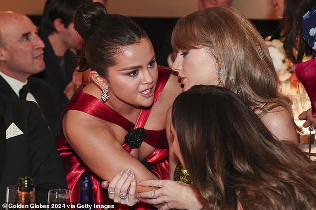 Pictured: Selena and Taylor pictured chatting up a storm at the Golden Globe Awards in January
