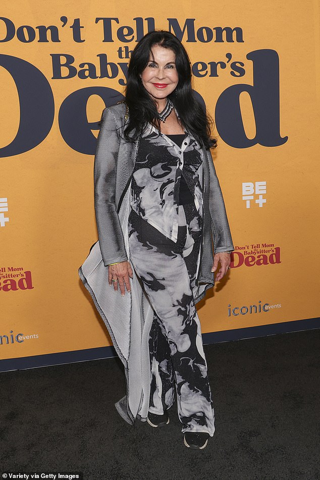 Cuban actress and singer María Conchita Alonso, 66, looked stylish in a grey and white ensemble