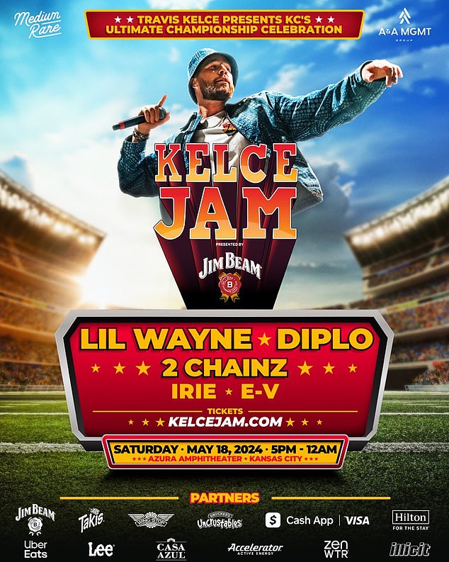 Er kündigte außerdem das zweite jährliche Kelce Jam-Musikfestival für den 18. Mai in Kansas City an