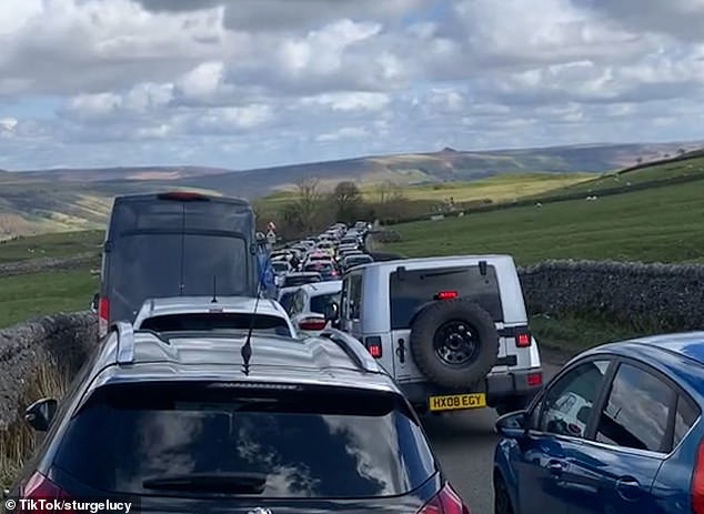 A video posted on TikTok shows vehicles queuing on the narrow roads in the picturesque Derbyshire countryside as staycationers tried to head to their Easter getaways