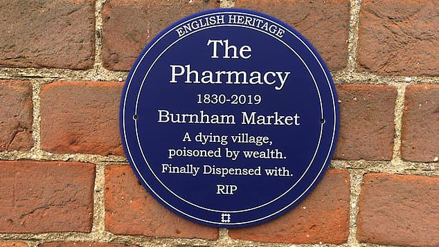 A blue plaque spoofing those made by English Heritage was put up in Norfolk village Burnham
