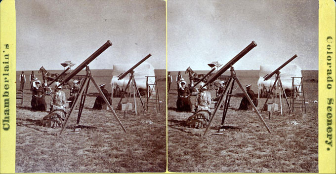 A stereoscopic view of Maria Mitchell and her students in Colorado during the 1878 total solar eclipse