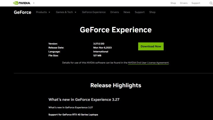 Screenshot der GeForce Experience-Website von Nvidia.