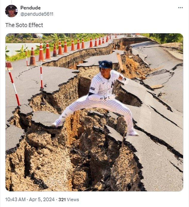 Die Fans der Yankees stellten natürlich einen Zusammenhang zwischen der Ankunft von Juan Soto und dem Erdbeben am Freitag her