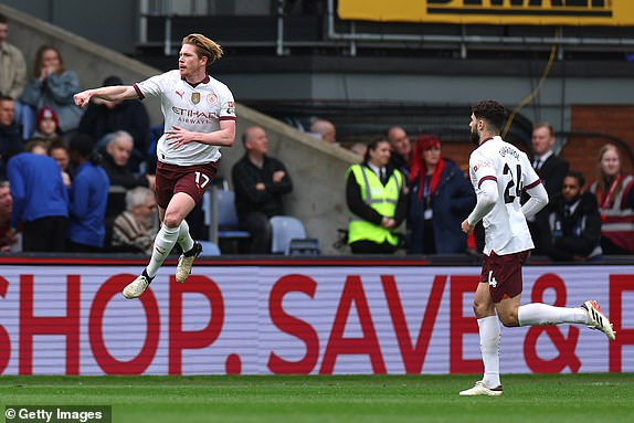 LONDON, ENGLAND - APRIL 06: Kevin De Bruyne of Manchester City celebrates scoring his team's first goal during the Premier League match between Crystal Palace and Manchester City at Selhurst Park on April 06, 2024 in London, England. (Photo by Eddie Keogh/Getty Images) (Photo by Eddie Keogh/Getty Images)