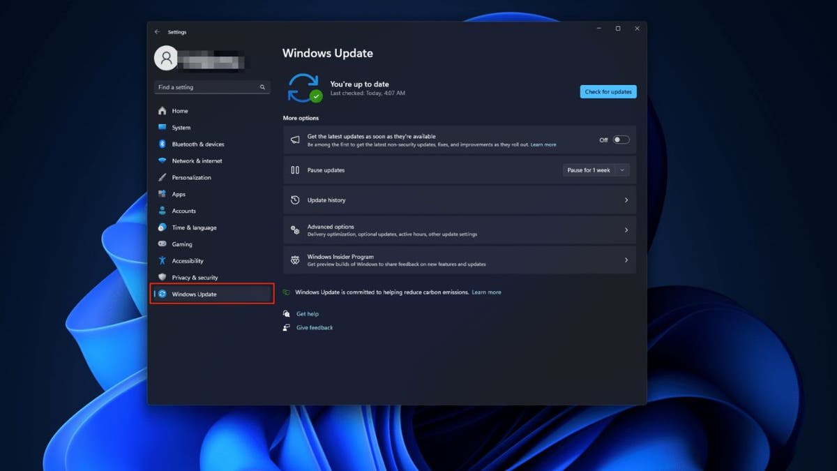 Windows-Update-Option auf dem PC 