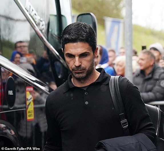 Arsenal manager Mikel Arteta arrives ahead of the Premier League match at Amex Stadium, Brighton. Picture date: Saturday April 6, 2024. PA Photo. See PA story SOCCER Brighton. Photo credit should read: Gareth Fuller/PA Wire.RESTRICTIONS: EDITORIAL USE ONLY No use with unauthorised audio, video, data, fixture lists, club/league logos or "live" services. Online in-match use limited to 120 images, no video emulation. No use in betting, games or single club/league/player publications.