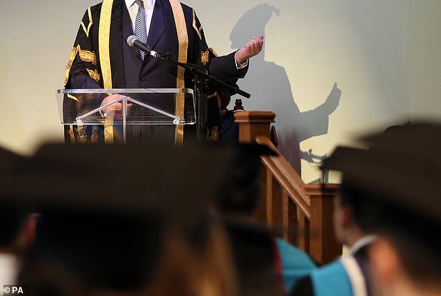 The Duke of York speaks at his installation as chancellor of Huddersfield University in July 2015