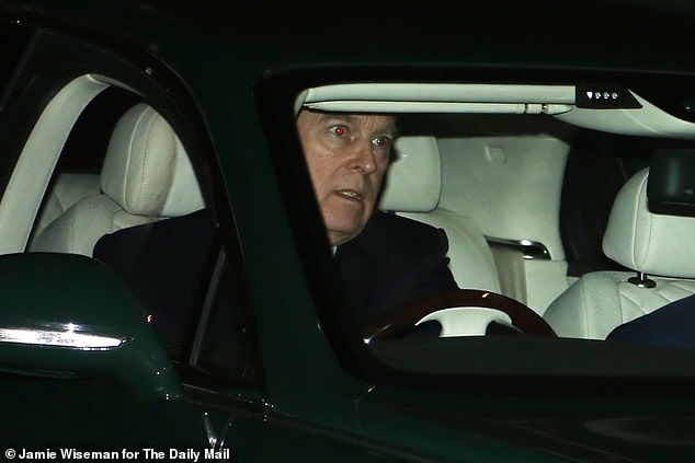 Andrew leaves Buckingham Palace after spending the afternoon there behind a desk on November 19 - the first time he had been seen since his BBC interview