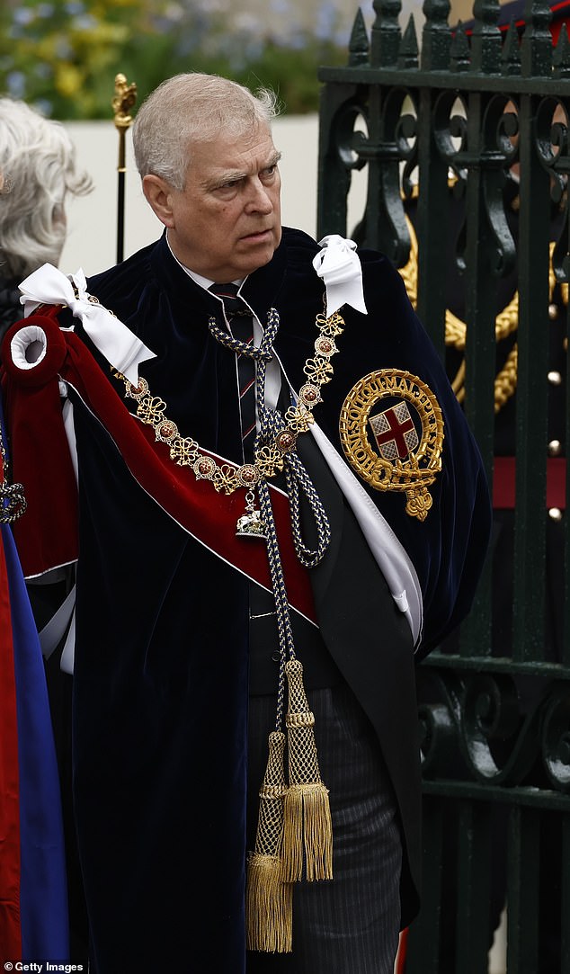 The Duke of York outside the Abbey with an apparent serious look on his face