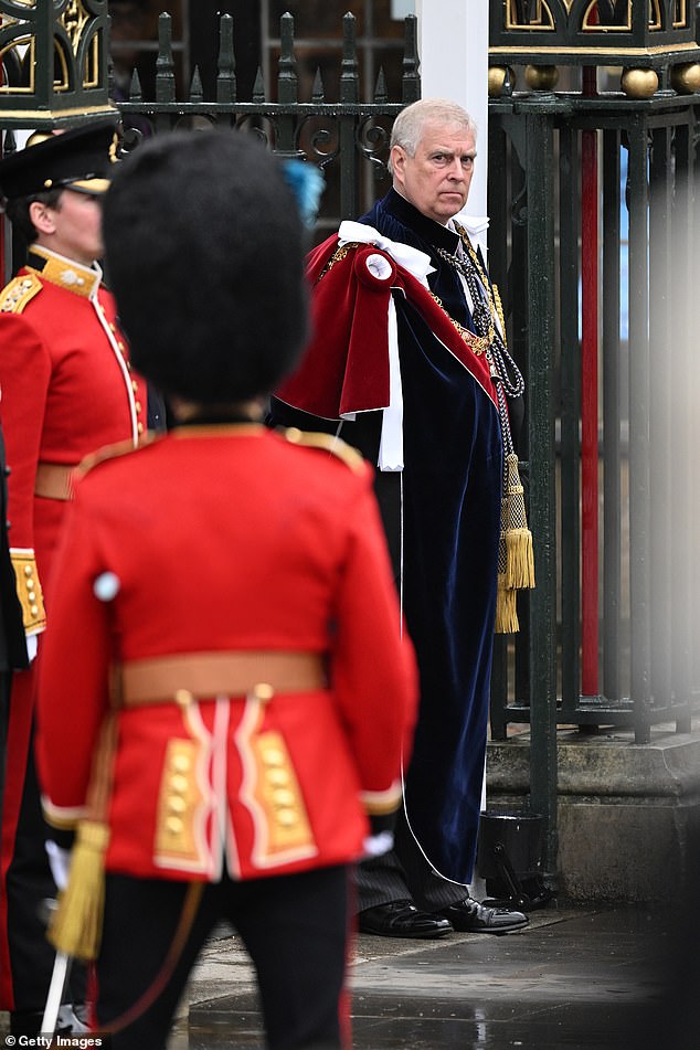 Prince Andrew appeared downcast as he left Westminster Abbey