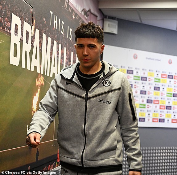 SHEFFIELD, ENGLAND - APRIL 07: Enzo Fernandez of Chelsea arrives at the stadium prior to the Premier League match between Sheffield United and Chelsea FC at Bramall Lane on April 07, 2024 in Sheffield, England. (Photo by Darren Walsh/Chelsea FC via Getty Images)