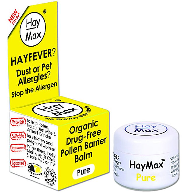 Der drogenfreie HayMax-Balsam (8,49 £, hollandandbarratt.com) wird um die Nasenlöcher gerieben und fängt mehr als ein Drittel der Pollen ein, bevor sie eingeatmet werden