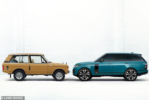 The 2020 Range Rover (right) is far bigger than the original from the 1970s (left). The 2020 model takes up almost 90% of available bay space