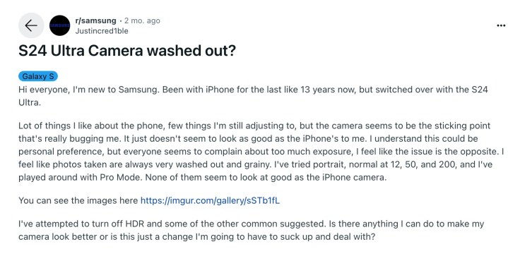 Beschwerde bezüglich der Kamera des Samsung Galaxy S24 Ultra.