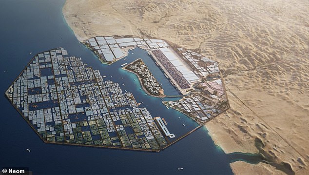 Salman is hoping to great a desert community known as Neom (pictured in concept imagery)