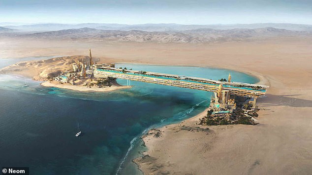 Looking like something from the future, the complex will stretch across a desert lagoon