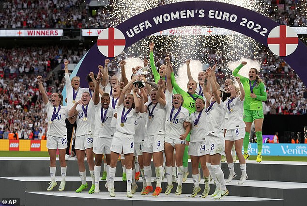 Rachel Daly has announced a shock retirement from international football as of Wednesday. Pictured, England after winning the Women's Euro 2022 final