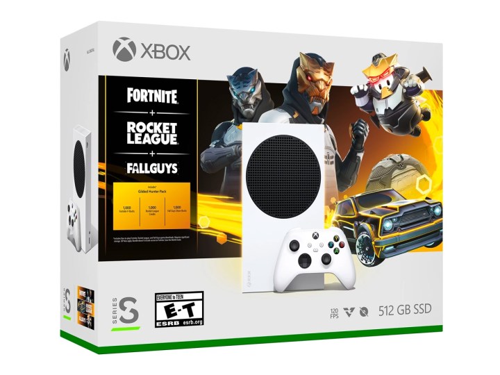 Die Gilded Hunter-Bundle-Box der Microsoft Xbox Series S vor einem weißen Hintergrund.