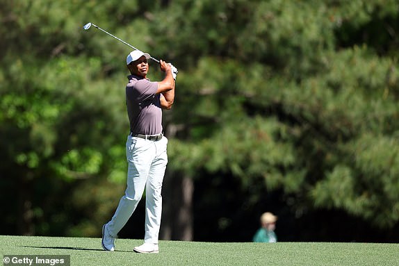 AUGUSTA, GEORGIA - APRIL 12: Tiger Woods of the United States plays a shot on the fifth hole during the second round of the 2024 Masters Tournament at Augusta National Golf Club on April 12, 2024 in Augusta, Georgia. (Photo by Andrew Redington/Getty Images)