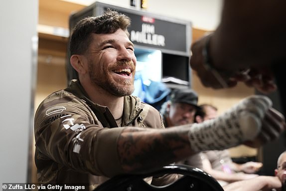 LAS VEGAS, NEVADA - APRIL 13: Jim Miller has his hands wrapped prior to his fight during the UFC 300 event at T-Mobile Arena on April 13, 2024 in Las Vegas, Nevada.  (Photo by Mike Roach/Zuffa LLC via Getty Images)