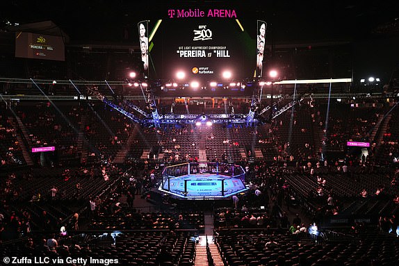 LAS VEGAS, NEVADA - APRIL 13: A general view of the Octagon prior to the UFC 300 event at T-Mobile Arena on April 13, 2024 in Las Vegas, Nevada.  (Photo by Jeff Bottari/Zuffa LLC via Getty Images)