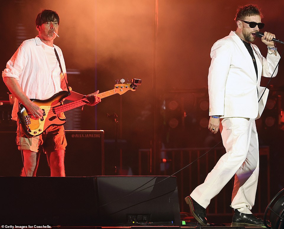 The 1990s British rock band blur were among the glittering lineup this Saturday night, with dashing frontman Damon Albarn decked out in a swank white suit over a black top