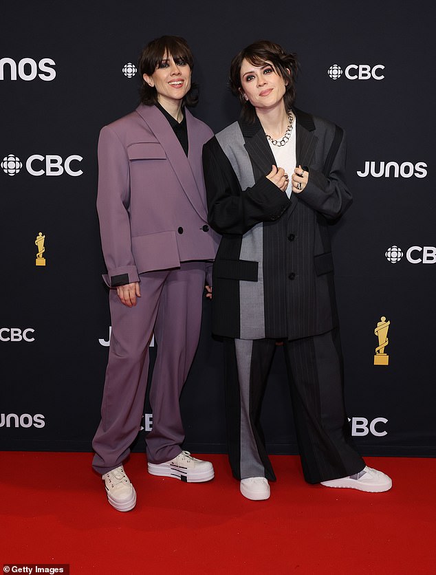 Musical duo Tegan and Sara were also mentioned as gay pop icons; pictured in March