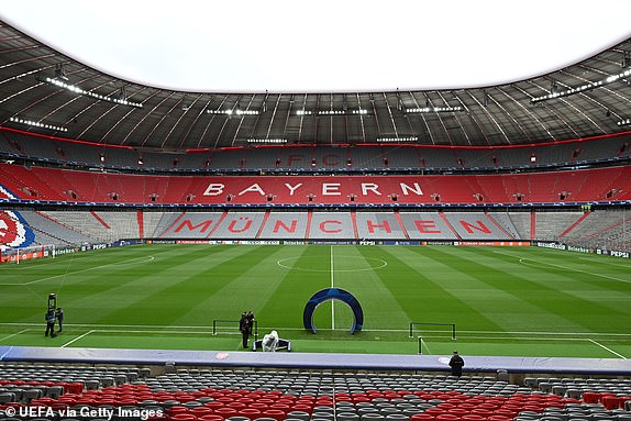 MUNICH, GERMANY - APRIL 17: A general view of the arena prior to the UEFA Champions League quarter-final second leg match between FC Bayern MÃ¼nchen and Arsenal FC at Allianz Arena on April 17, 2024 in Munich, Germany. (Photo by Sebastian Widmann - UEFA/UEFA via Getty Images)