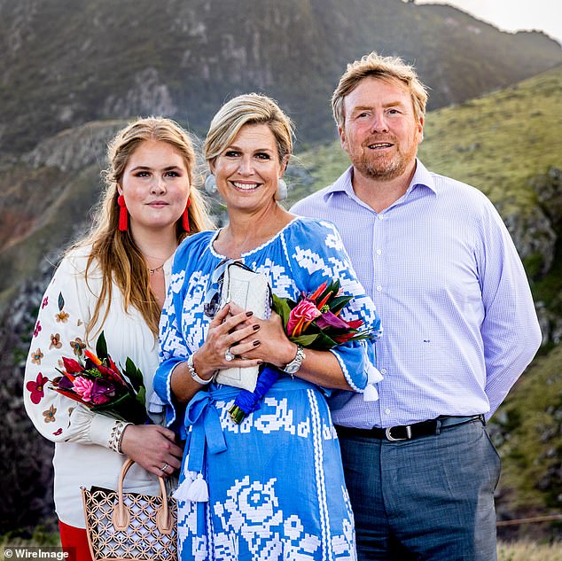 Pictured alongside Maxima and Willem-Alexander, the 20-year-old visited several attractions on the Caribbean tour