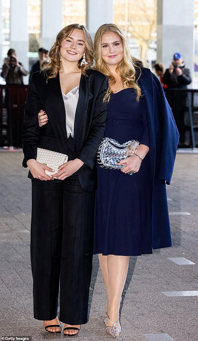 Princess Amalia is the eldest of three sisters. She is pictured above with Princess Ariane of The Netherlands
