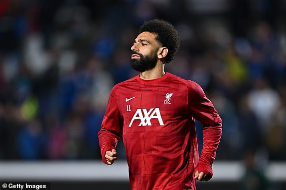 BERGAMO, ITALY - APRIL 18: Mohamed Salah of Liverpool warms up prior to the UEFA Europa League 2023/24 Quarter-Final second leg match between Atalanta and Liverpool FC at Stadio Atleti Azzurri d'Italia on April 18, 2024 in Bergamo, Italy. (Photo by Dan Mullan/Getty Images)