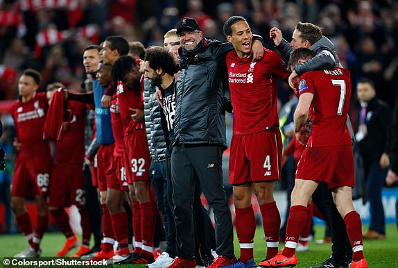 Mandatory Credit: Photo by Colorsport/Shutterstock (12906638ai) Football - 2018 / 2019 UEFA Champions League - Semi-Final, Second Leg: Liverpool (0) vs. Barcelona (3) Jurgen Klopp manager of Liverpool celebrates winning the match at Anfield. COLORSPORT/LYNNE CAMERON Champs Lge SF L2: Liverpool 4 (4) Barcelona 0 (3)