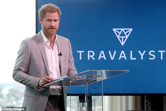 Prince Harry addresses an audience after the launch of Travalyst in Amsterdam in September 2019