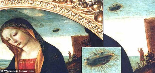 Oben ein genauerer Blick auf das mysteriöse leuchtende Luftobjekt, das in Ghirlandaios Gemälde dargestellt ist