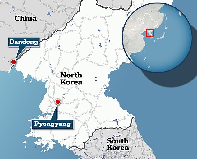 The total distance from Dandong to Pyongyang is approximately 225km (140 miles)