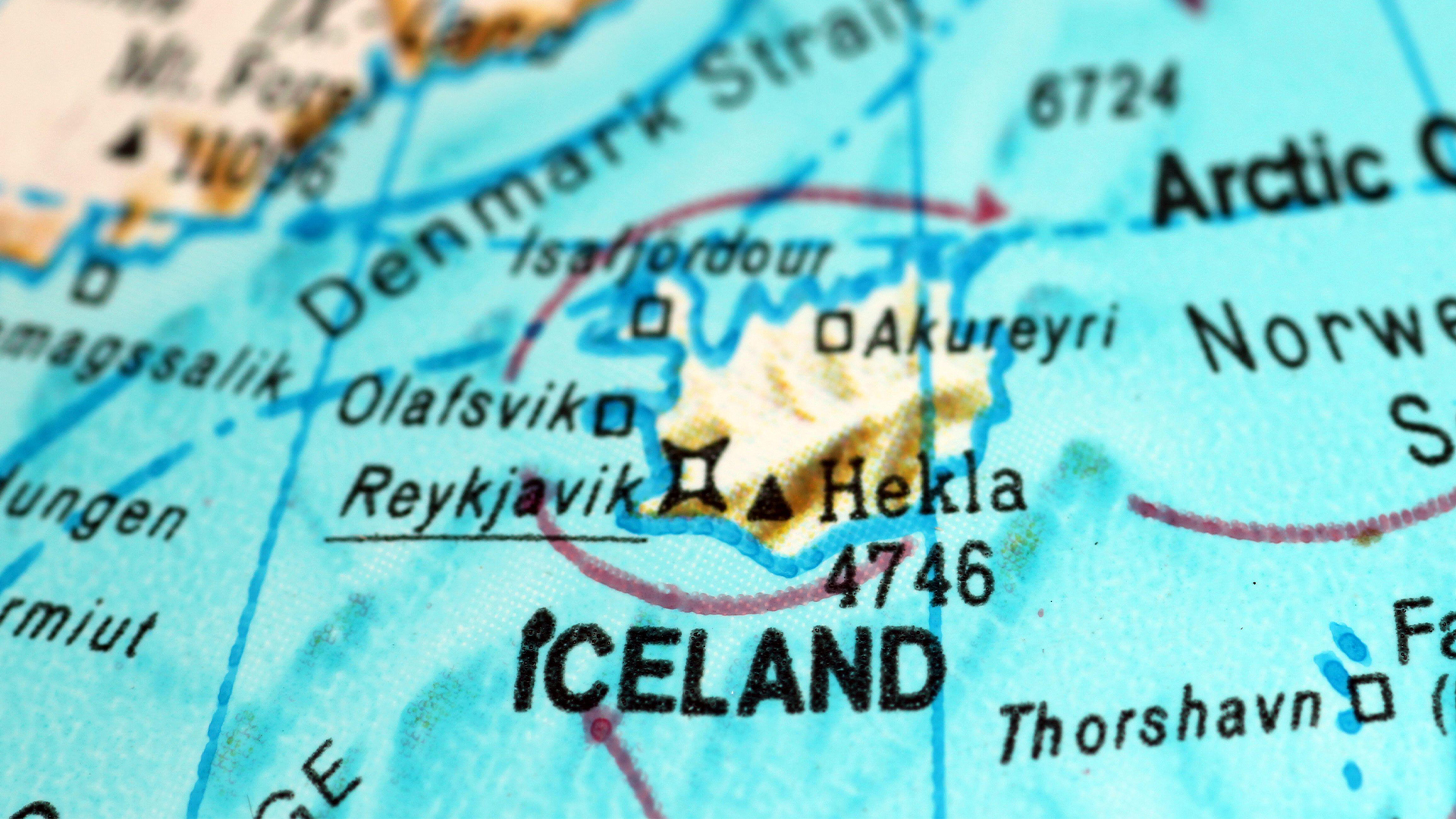 Islandkarte auf altem Atlas.