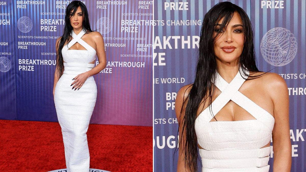 Kim Kardashian in Weiß auf dem roten Teppich