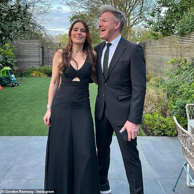 Celebrity chef Gordon Ramsay and his wife Tana looked chic as they posed together at home before heading to Victoria's birthday celebration on Saturday