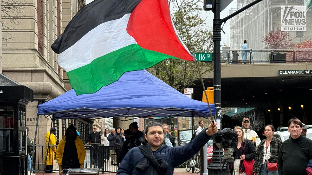 Demonstrant mit palästinensischer Flagge 