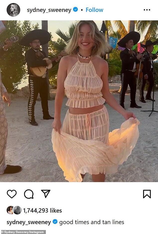 Sweeney hat ihre Instagram-Diashow mit dem Titel „Gute Zeiten und braune Streifen“ versehen.