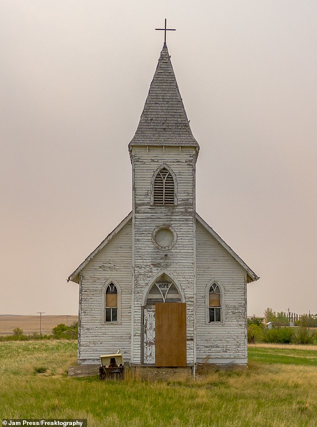 'The first homesteads were built in 1906 and the homesteaders consisted of farmers and ranchers,' he continued. The church is seen