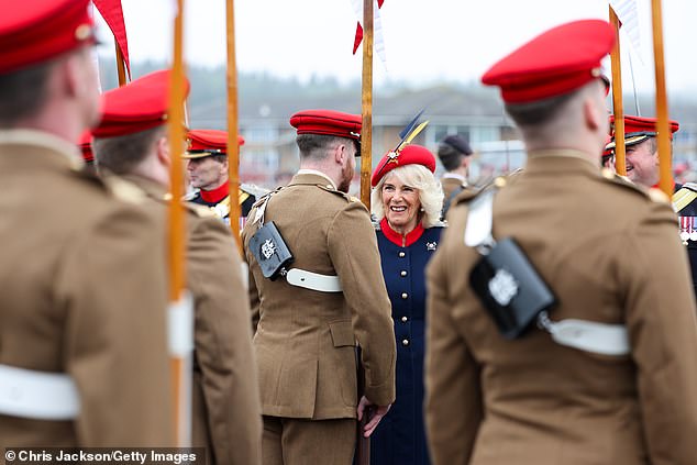 Camilla, 76, inspected the troop at in Catterick, North Yorkshire. She became Colonel-in-Chief of The Royal Lancers last June, it was a role last held by the late Queen Elizabeth II