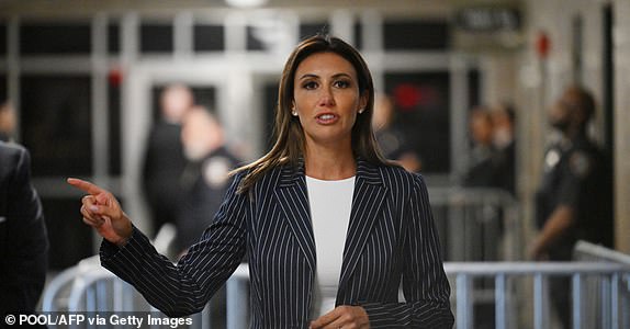 Attorneys for former president Donald Trump, Alina Habba, speaks at Manhattan Criminal Court during Trump's trial for allegedly covering up hush money payments linked to extramarital affairs in New York on April 22, 2024. Donald Trump's unprecedented criminal trial is set for opening statements after final jury selection ended Friday, leaving the Republican presidential candidate facing weeks of hostile testimony that will overshadow his White House campaign. (Photo by ANGELA WEISS / POOL / AFP) (Photo by ANGELA WEISS/POOL/AFP via Getty Images)