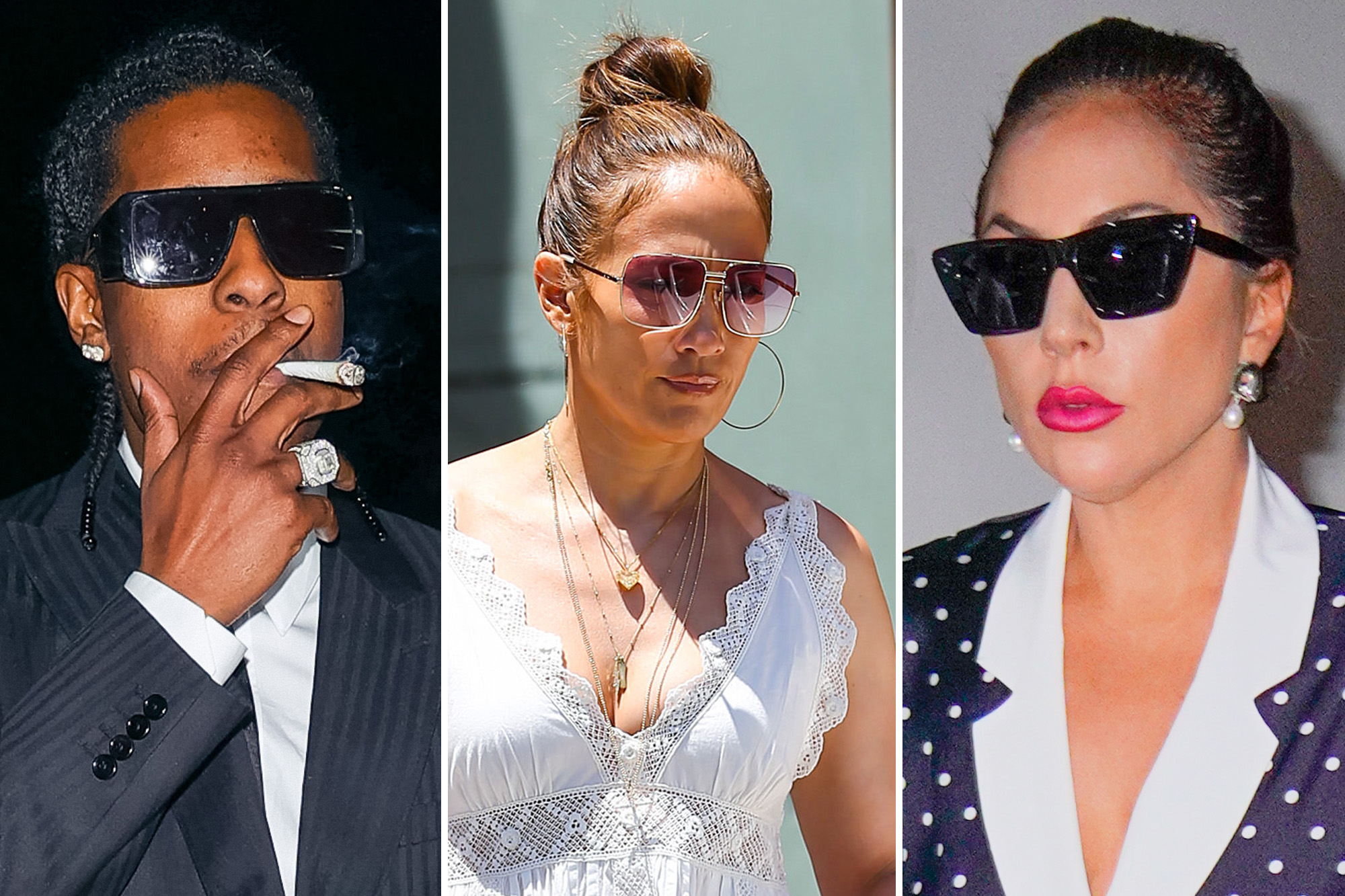 A$AP Rocky, Jennifer Lopez und Lady Gaga mit Sonnenbrille