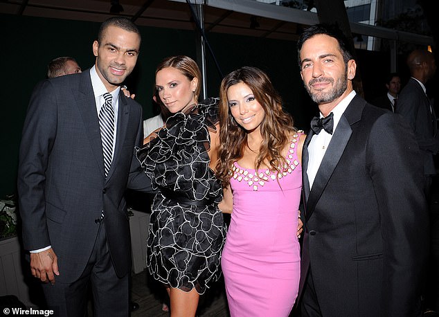 Tony Parker was married to Desperate Housewives star Eva Longoria from 2007-2010, during which time he was often spotted out with the Beckhams (pictured with Marc Jacobs, right)